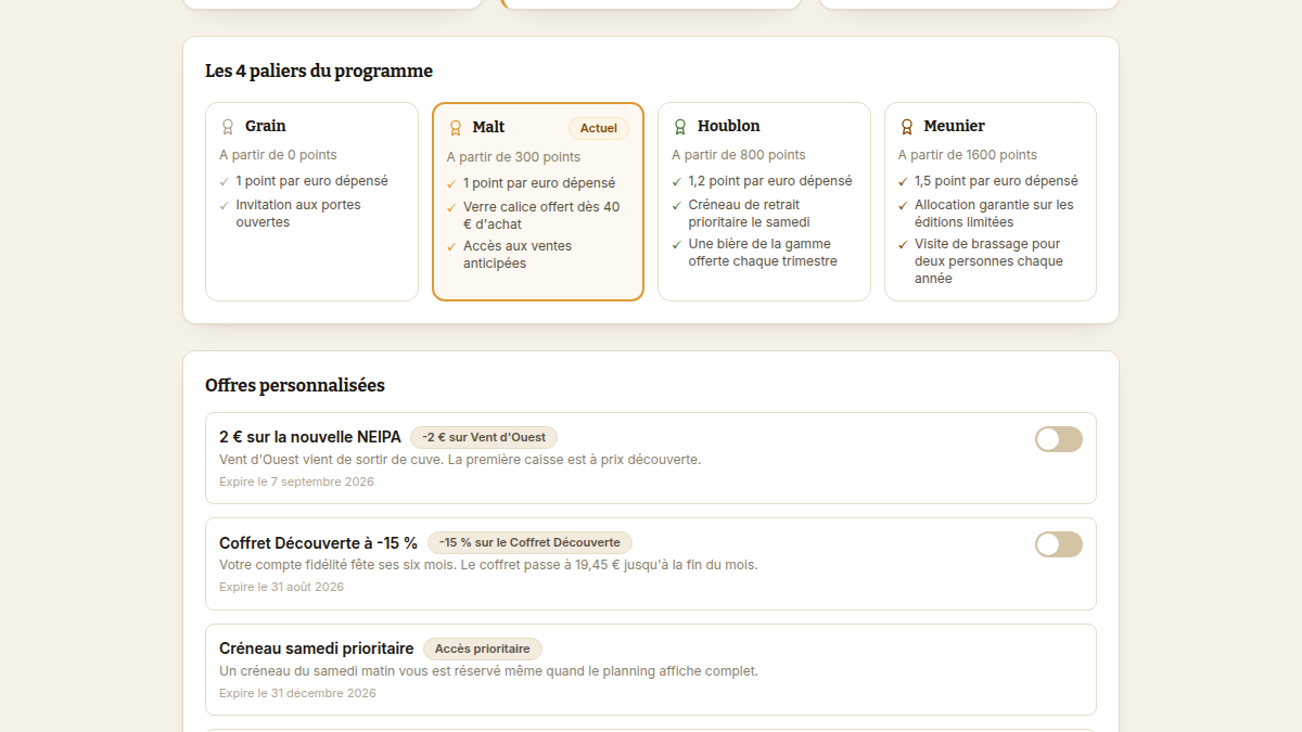 Fidélité à 4 paliers calculés