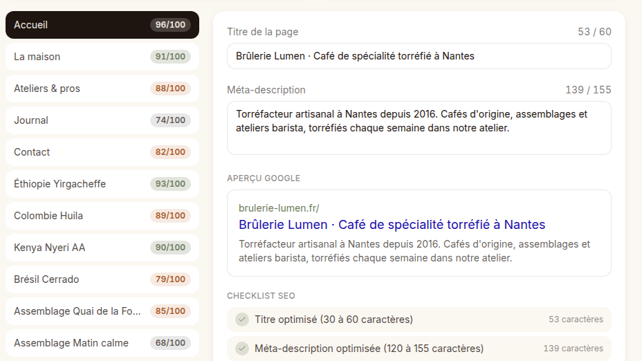 Éditeur SEO avec aperçu Google