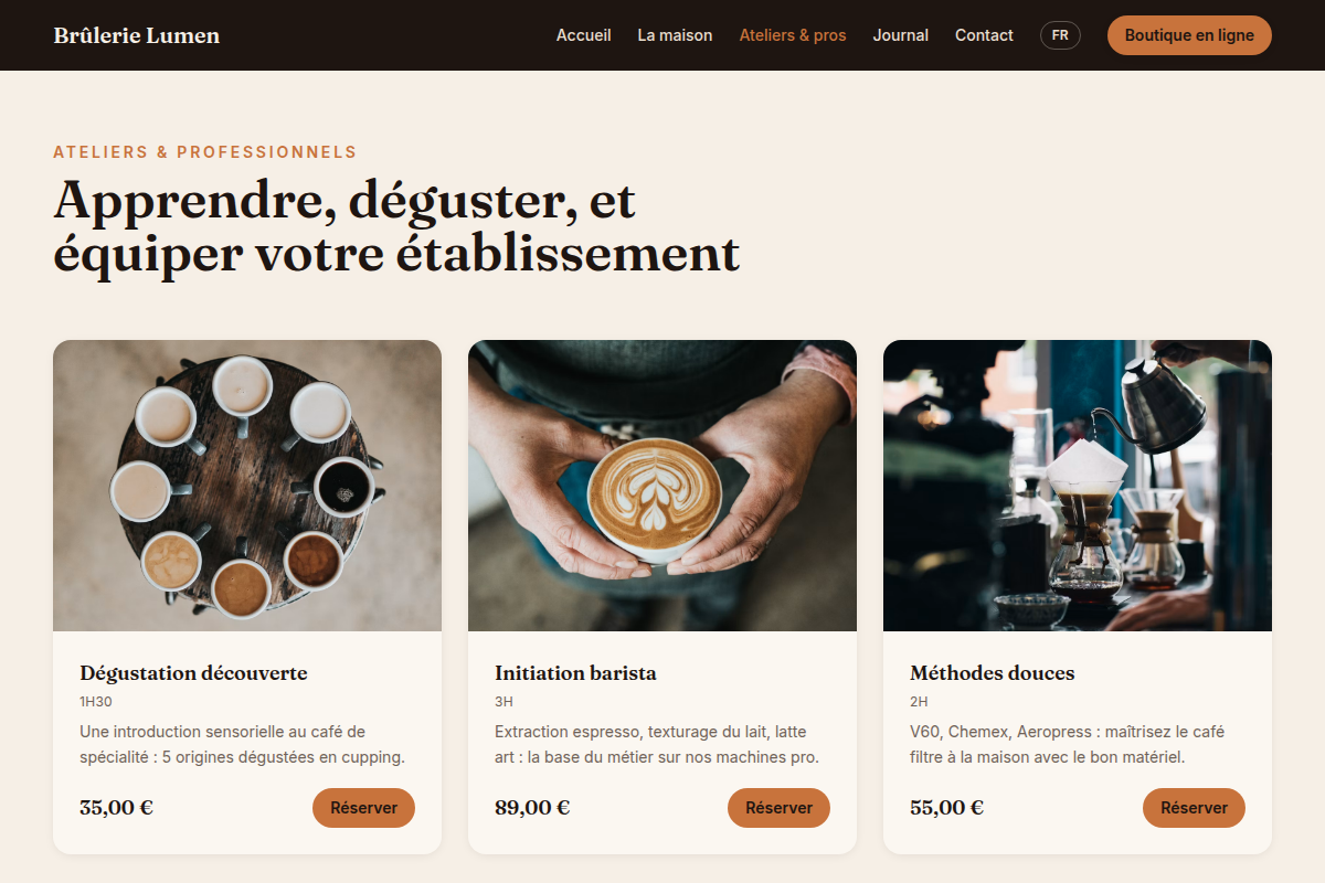 Ateliers dégustation et offre professionnels