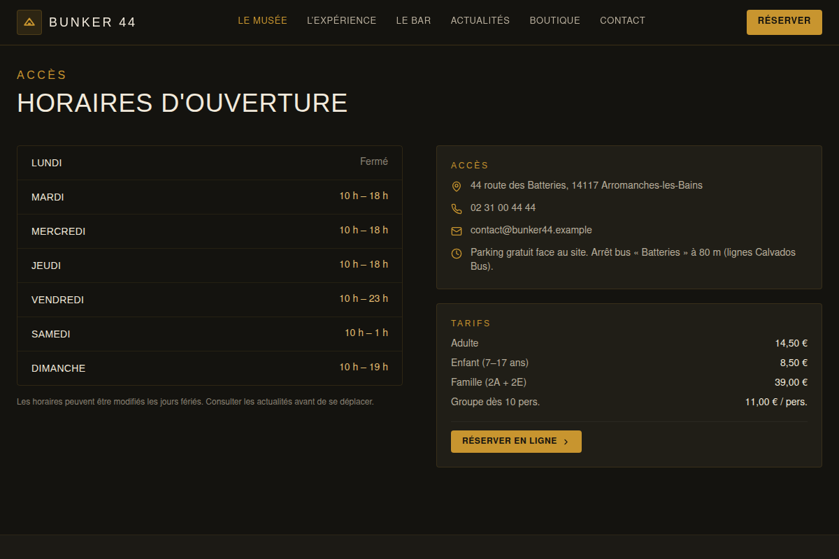 Horaires d'ouverture et grille tarifaire