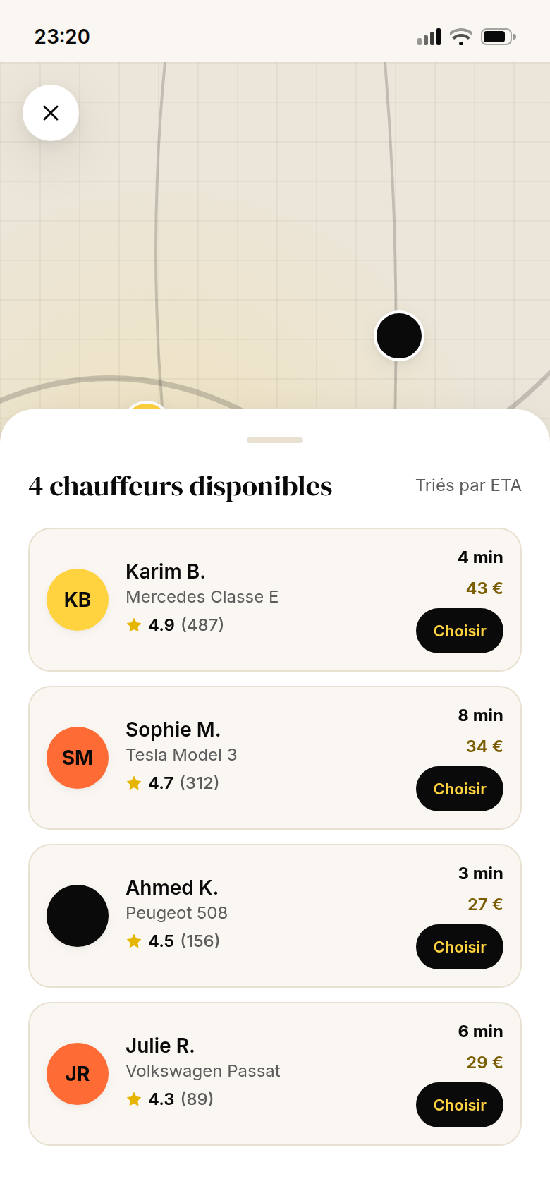 Annuaire des chauffeurs géolocalisés