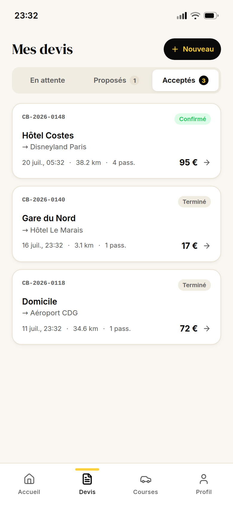 Mes devis suivis par statut