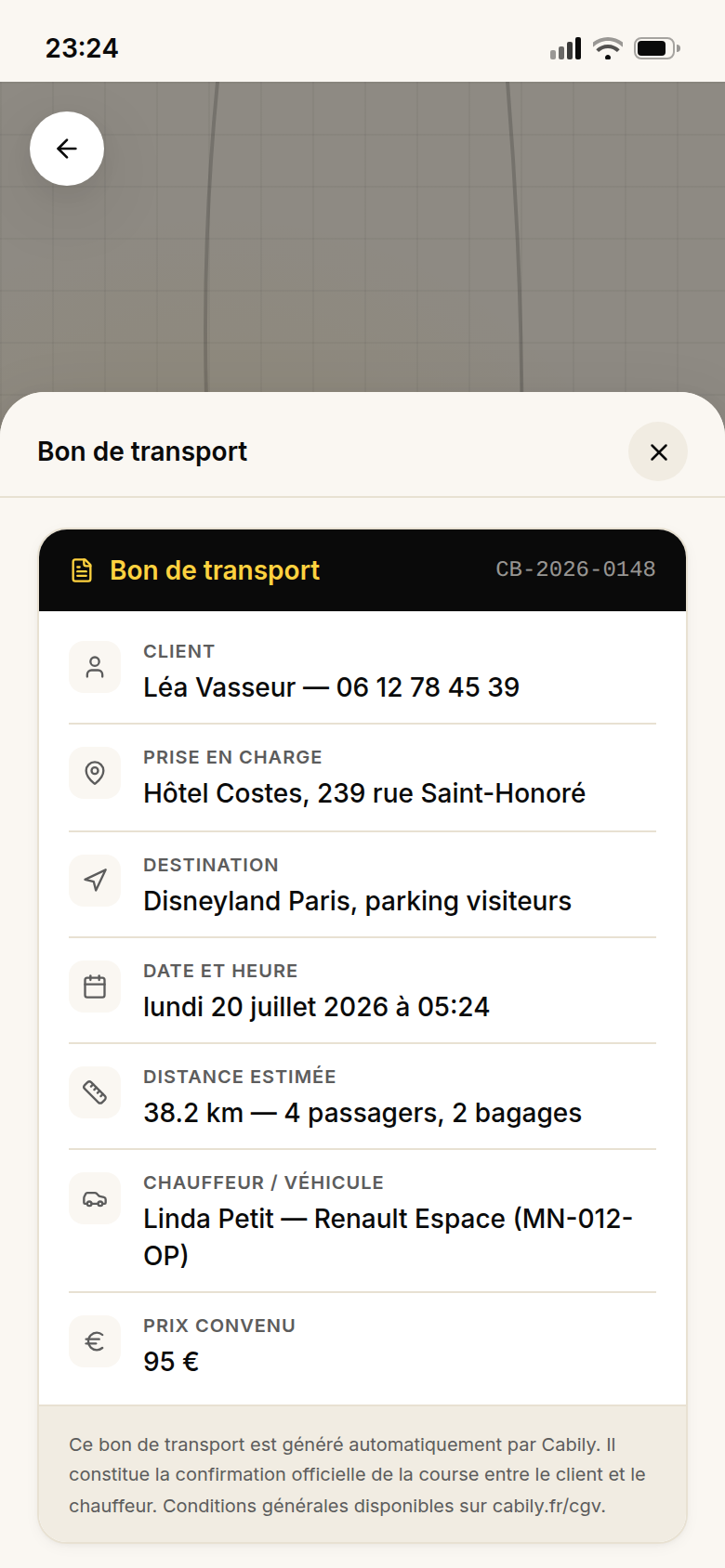 Course confirmée et bon de transport