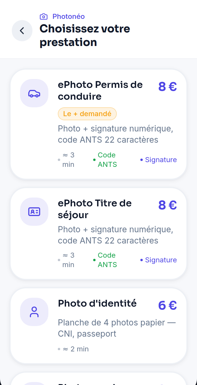 Choix de la prestation et du tarif