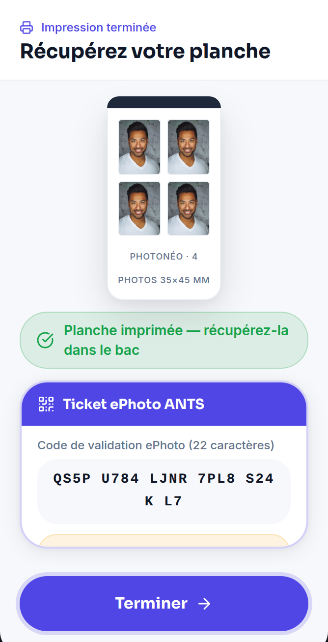 Planche et ticket code ANTS