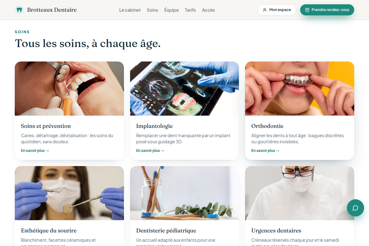 Catalogue des soins proposés
