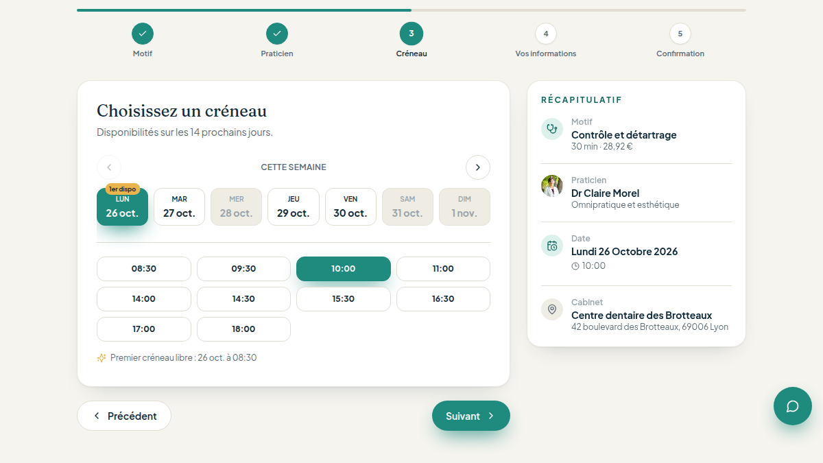 Créneaux calculés en temps réel