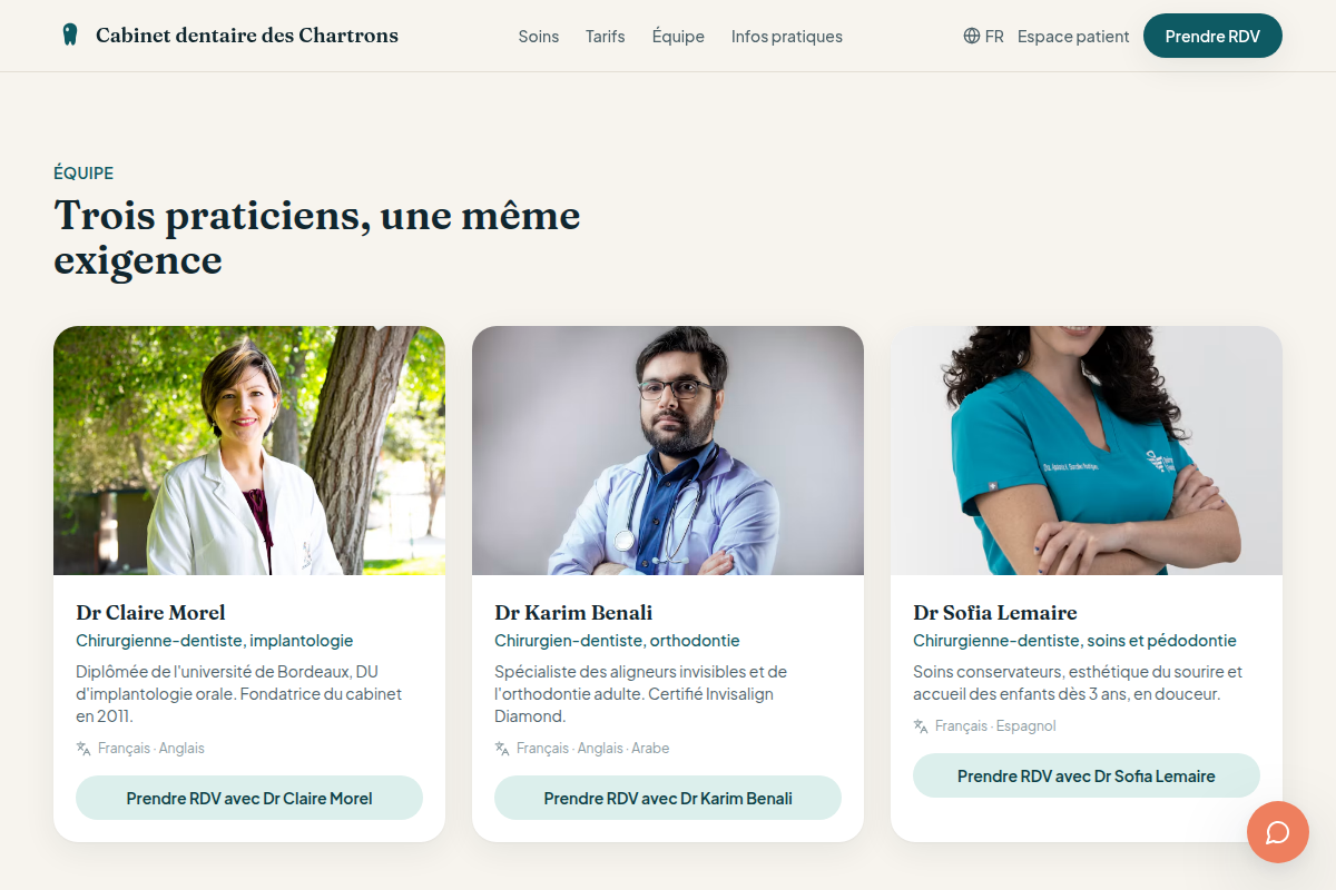 L'équipe, avec réservation par praticien