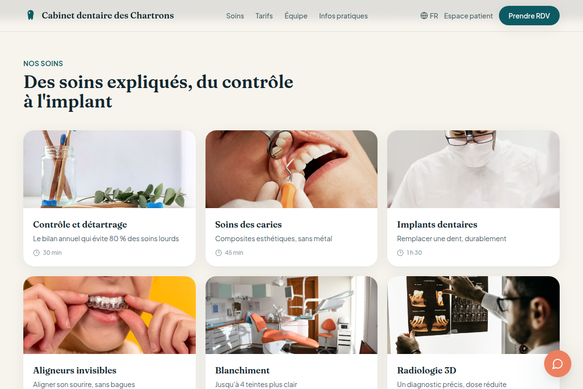 Les soins expliqués, avec leur durée