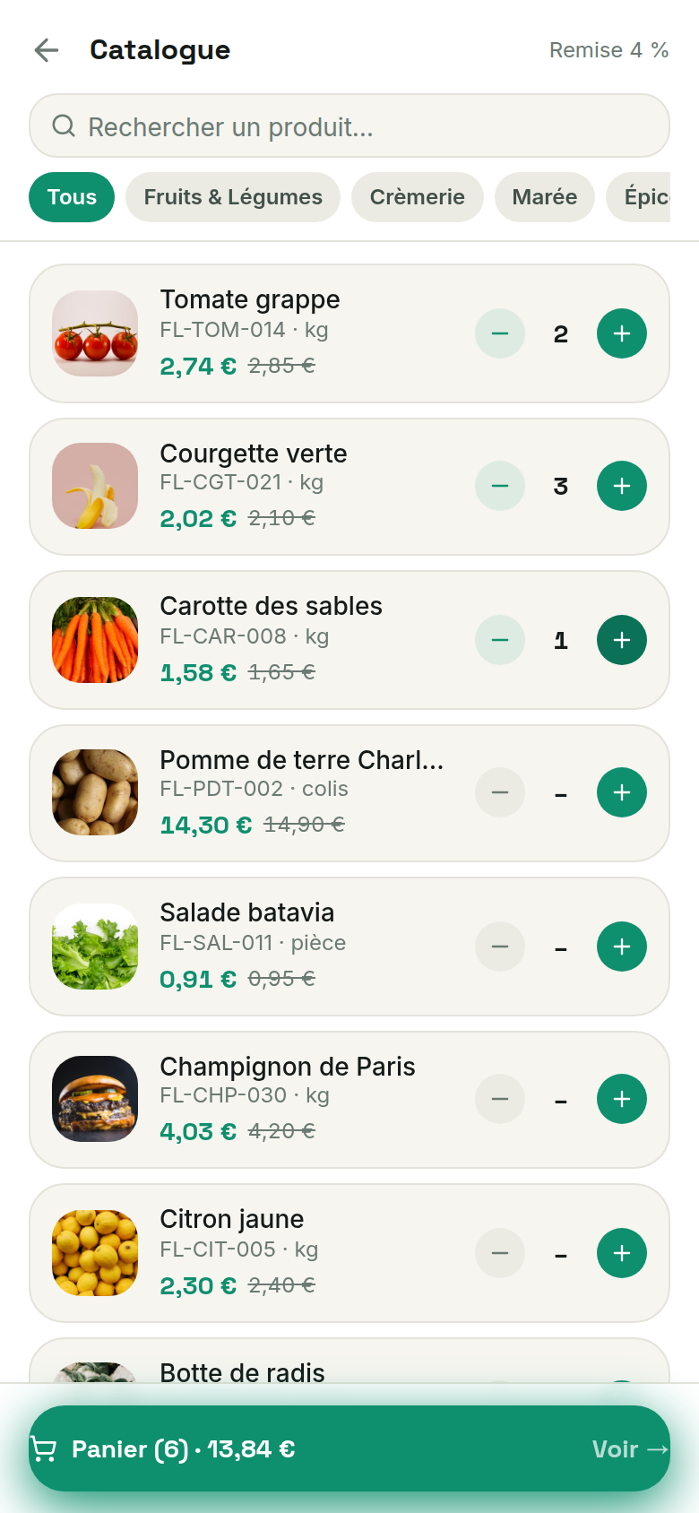 Prise de commande au tarif client