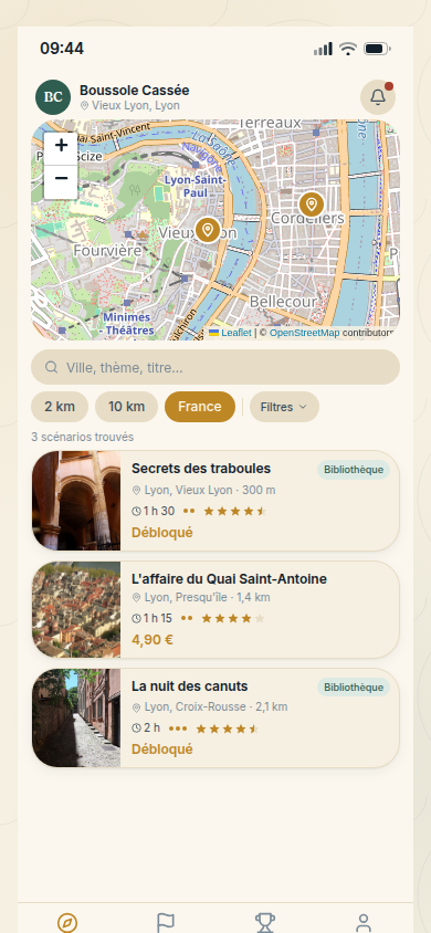Carte des scénarios à proximité