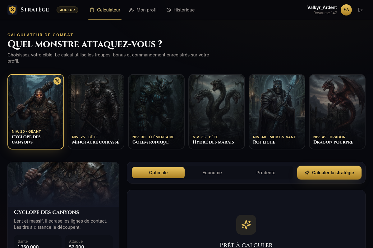 Calculateur : choix du monstre et des variantes
