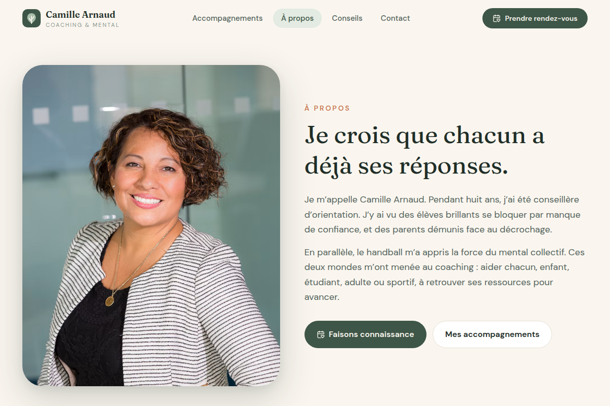 Page à propos de la coach