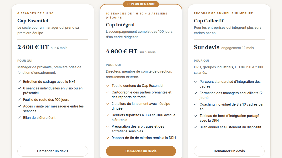 Trois formules avec prix affichés