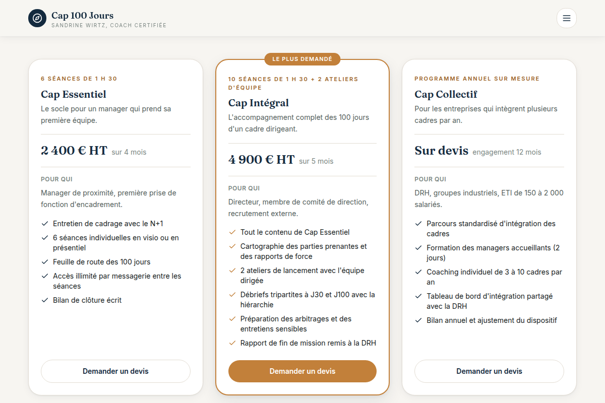 Trois formules avec prix affichés