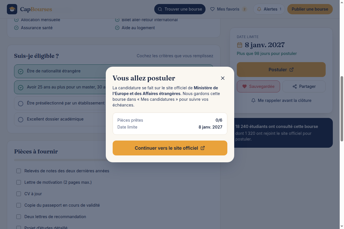 Parcours de candidature vers le site officiel