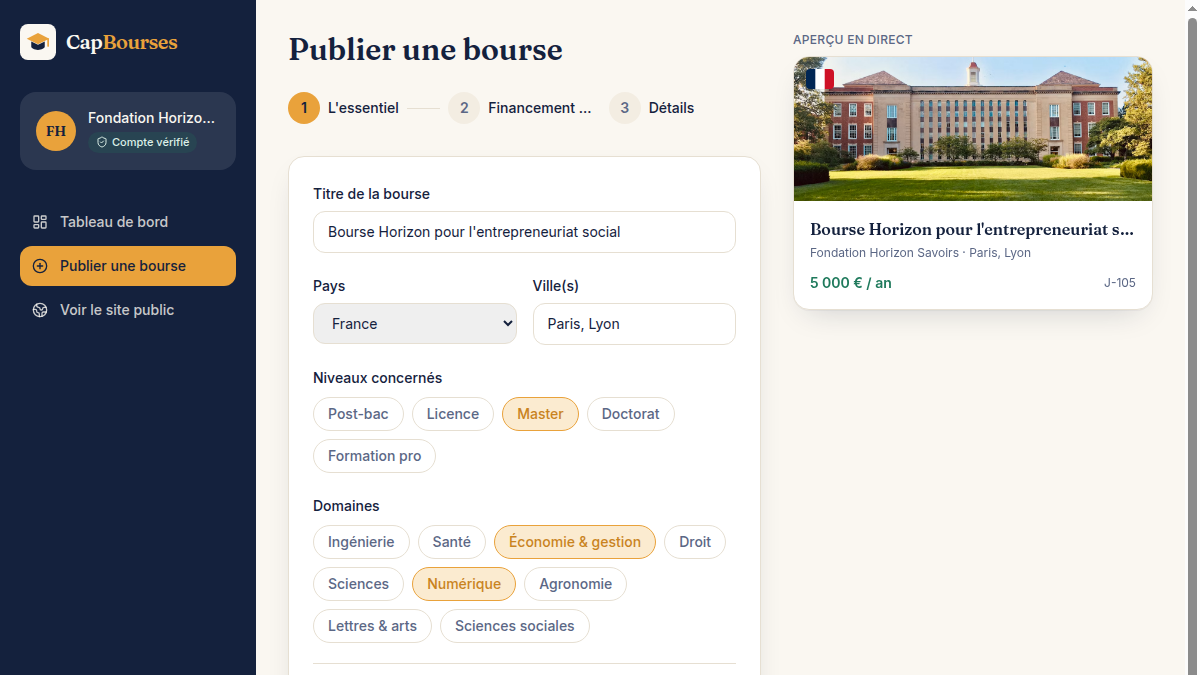 Publication en 3 étapes, aperçu en direct