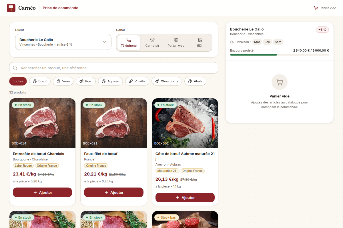 Catalogue produits avec panier