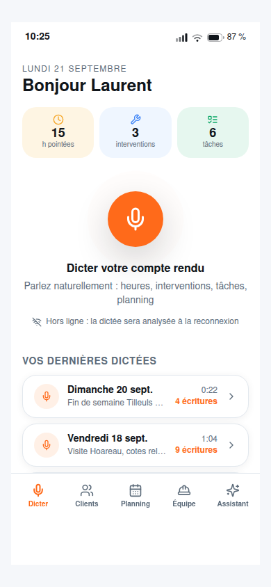 Accueil : dicter son compte rendu au micro
