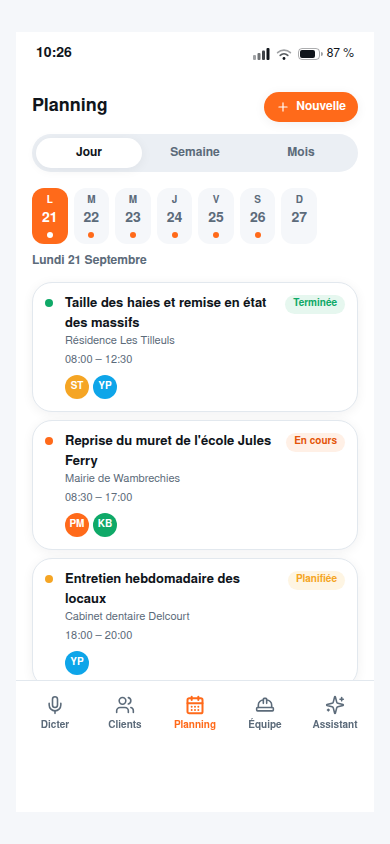 Planning du jour par intervention