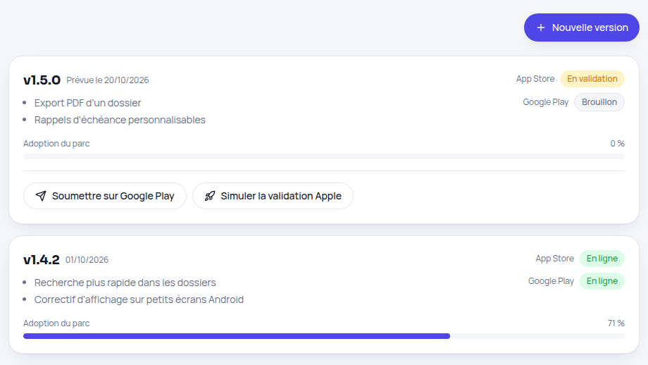 Un statut de publication distinct par store