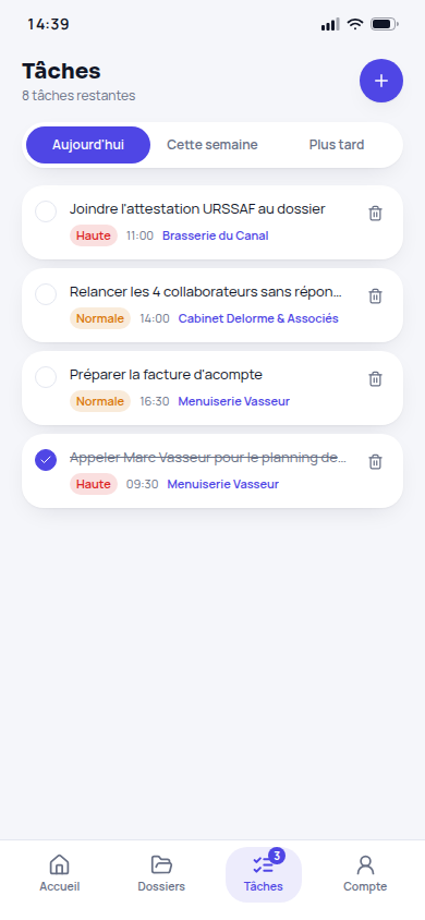 Tâches par échéance et priorité
