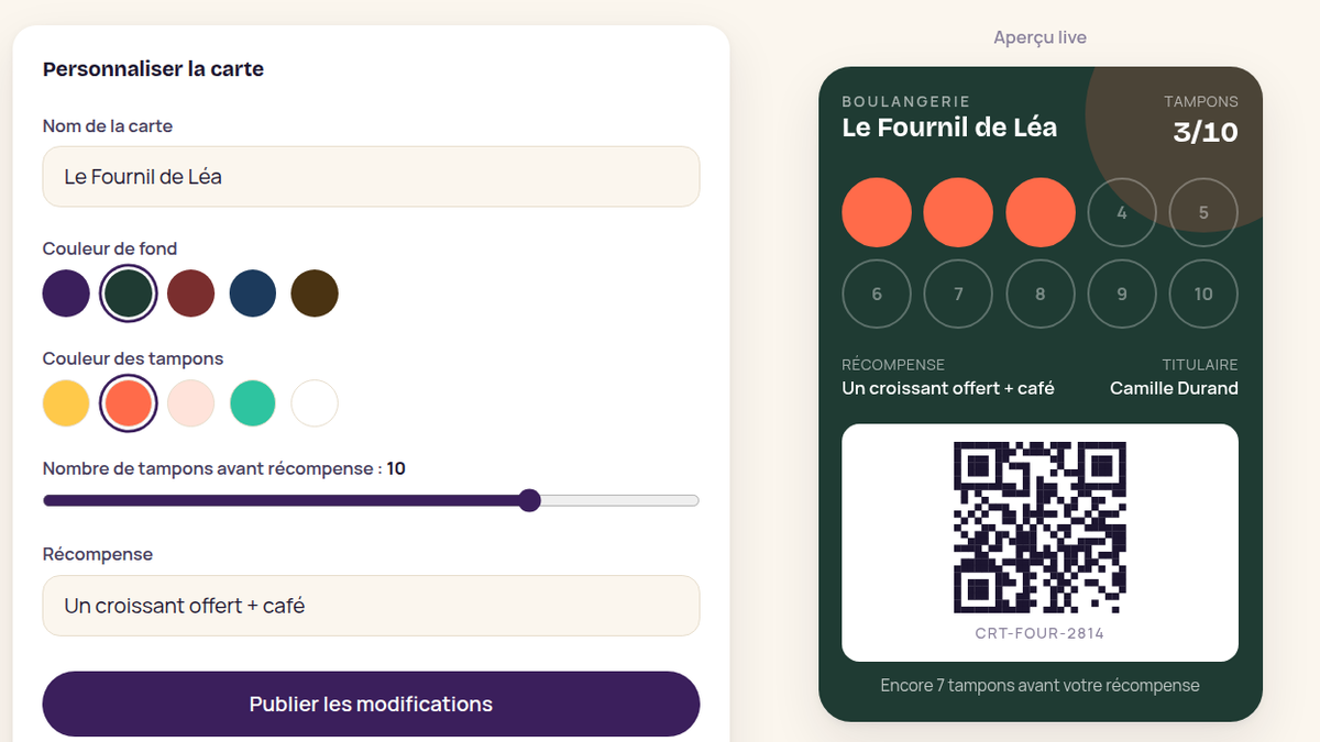 Aperçu Wallet en direct pendant l'édition