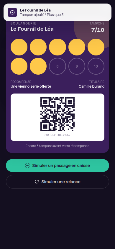 Notification push à chaque tampon