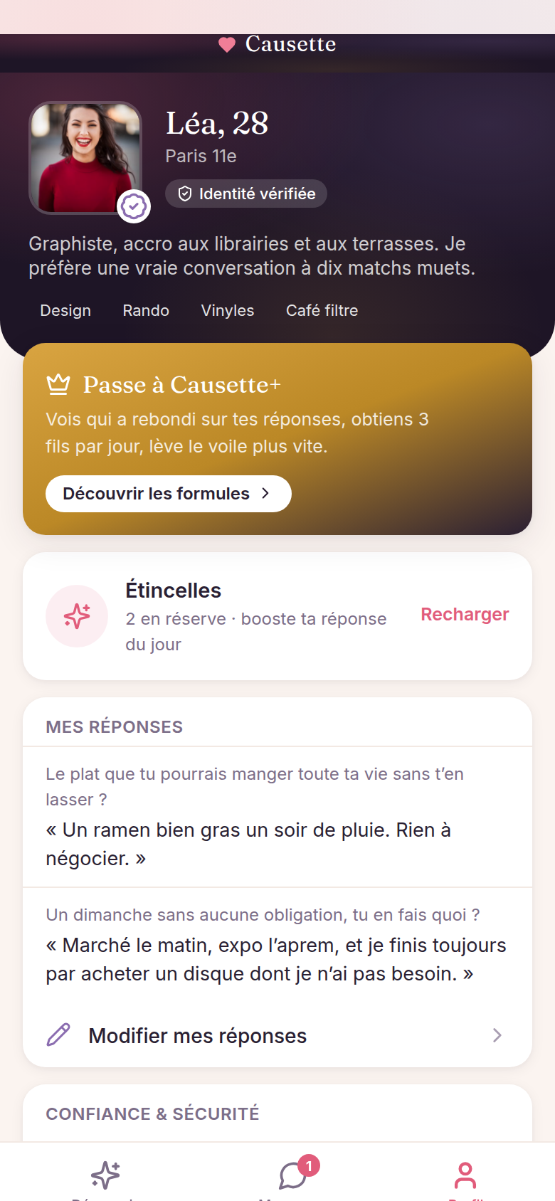 Profil avec réponses aux prompts