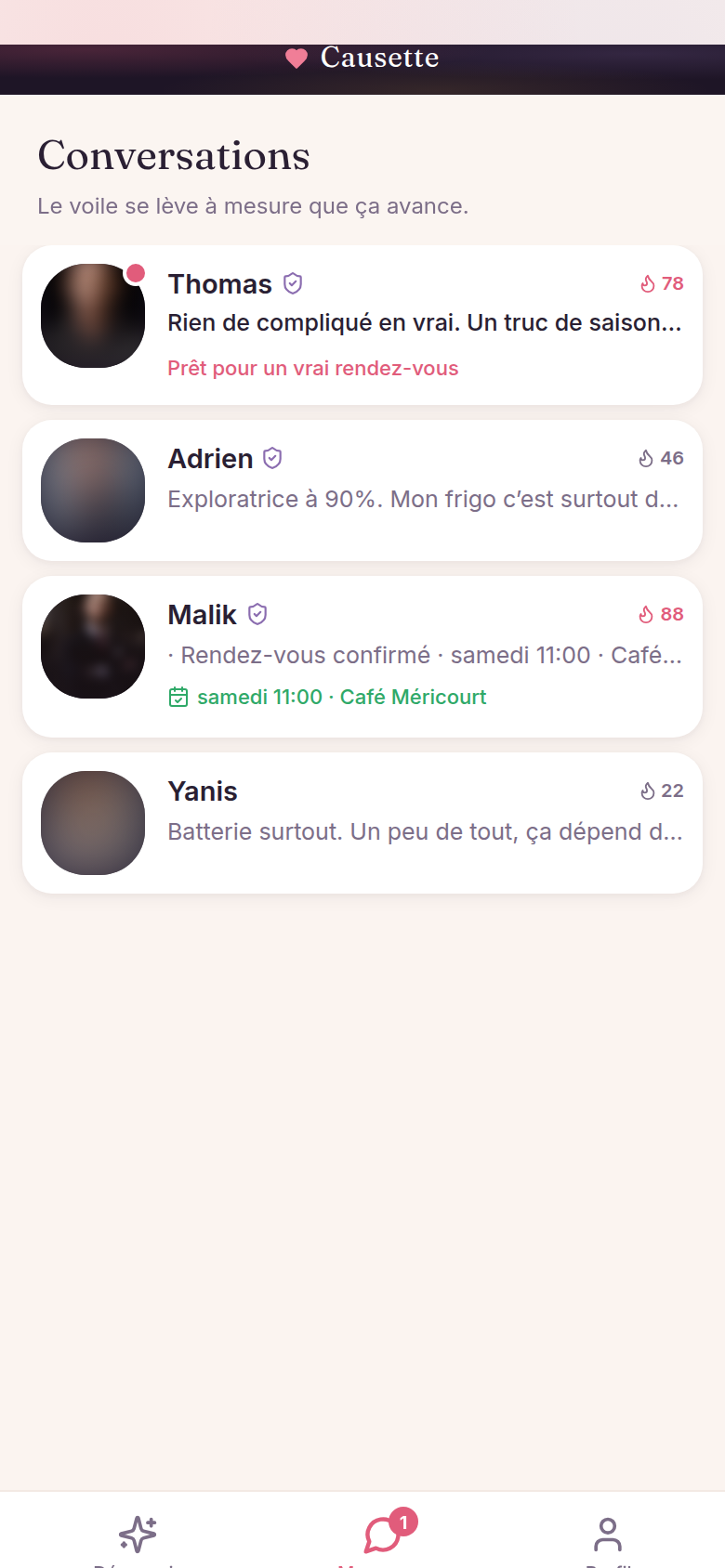 Conversations avec voile progressif