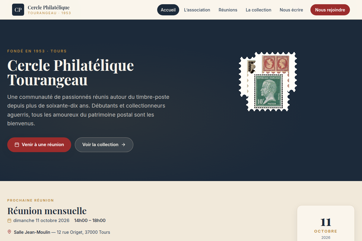 Page d'accueil du site vitrine