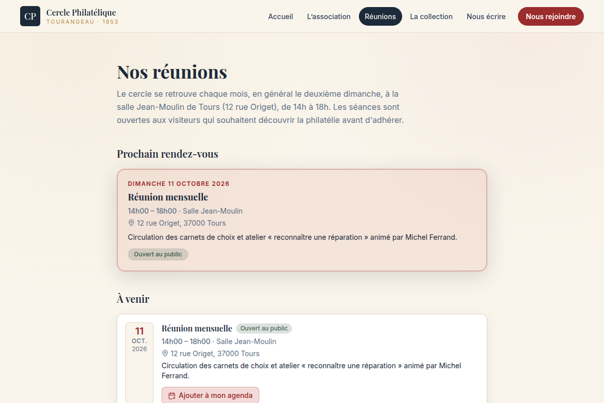 Agenda des réunions et événements