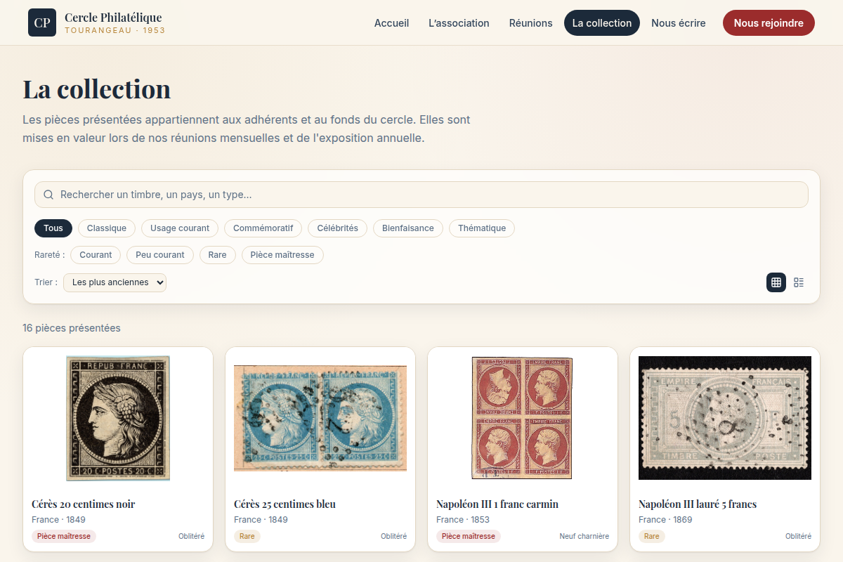 Catalogue de la collection en grille