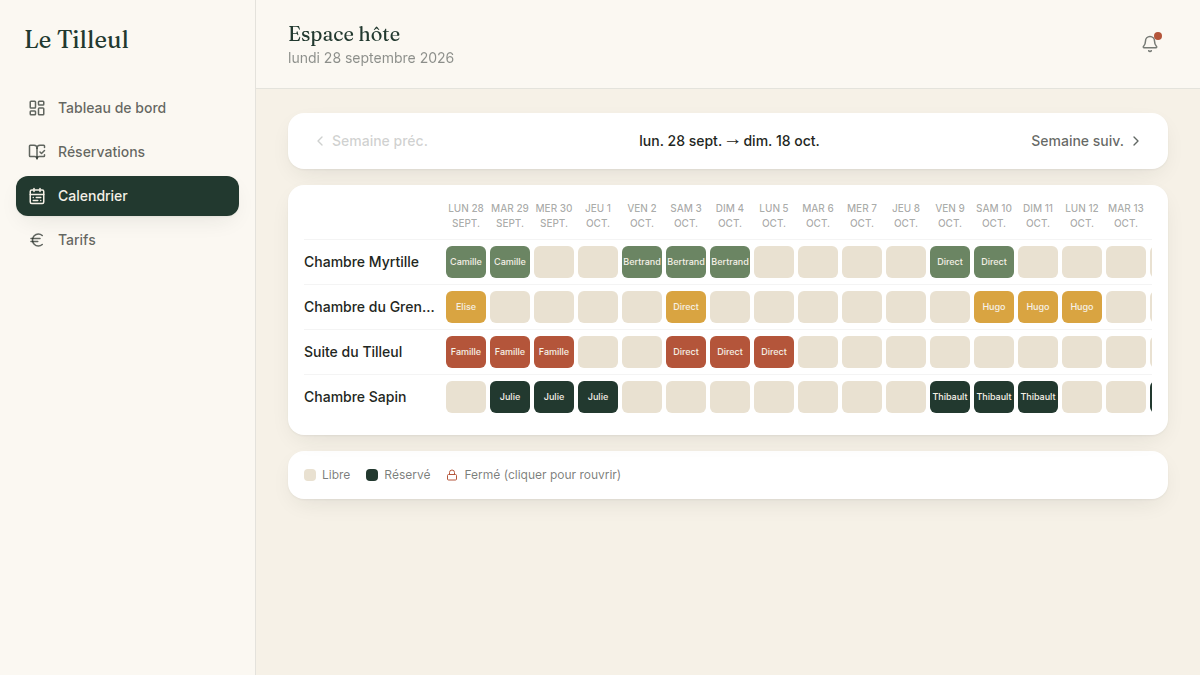 Planning partagé des 4 chambres