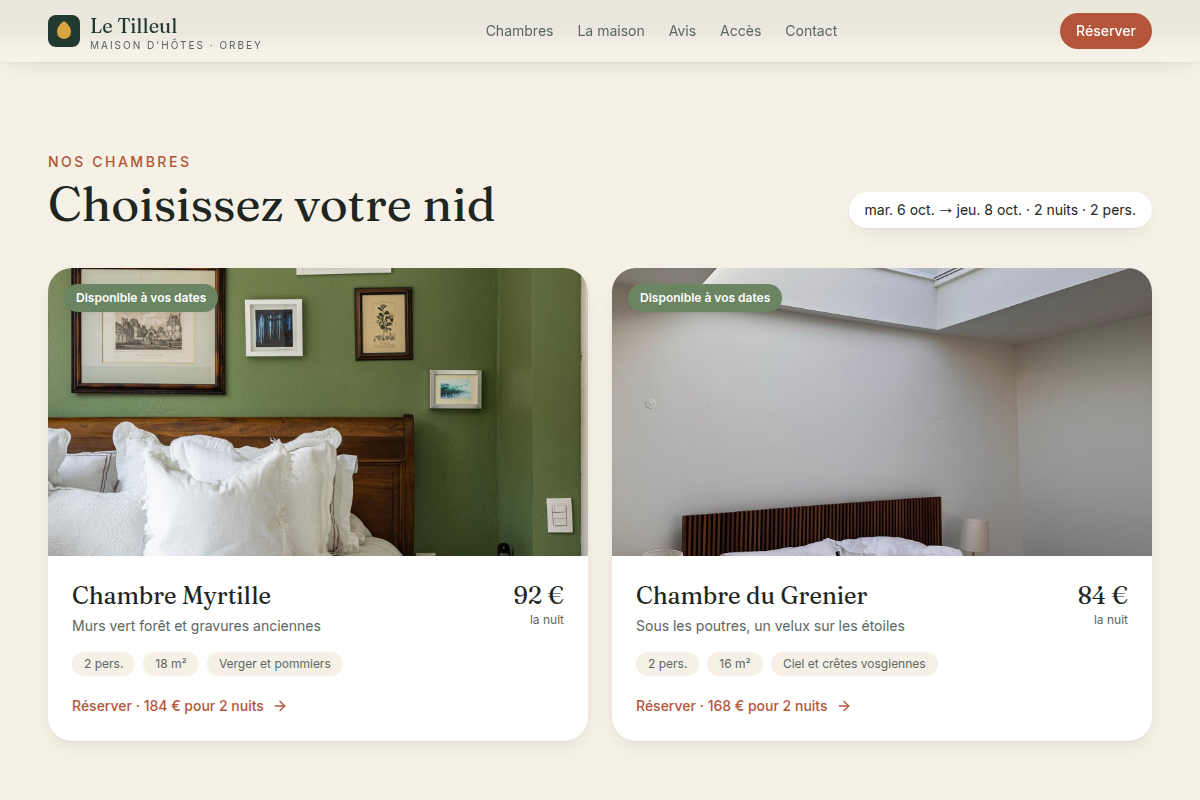 Disponibilité en temps réel sur chaque chambre
