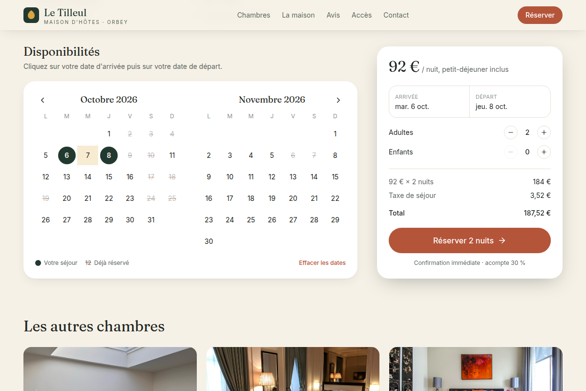 Calendrier interactif et calcul du prix total