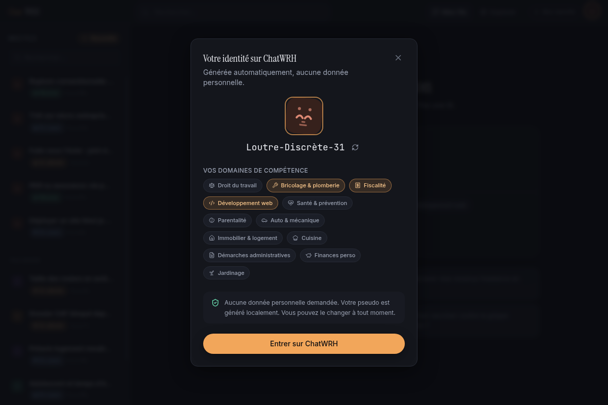 Identité anonyme, pseudo et masque générés