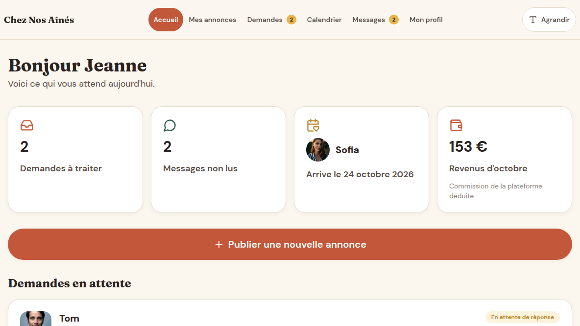Espace hôte pensé pour les séniors