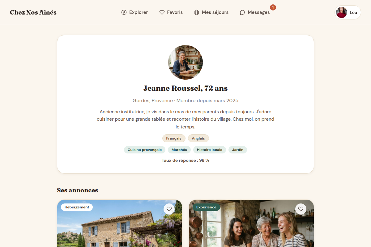 Profil public de l'hôte et ses annonces