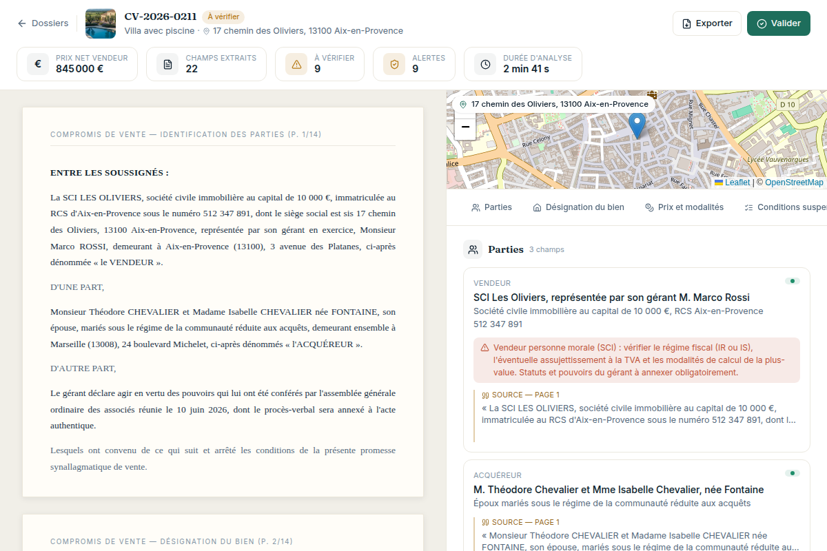 Dossier avec alerte de cohérence et citations