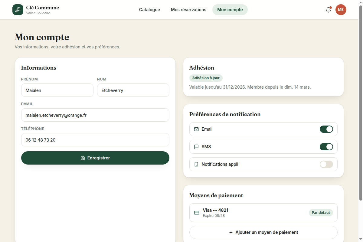 Informations et adhésion du compte membre