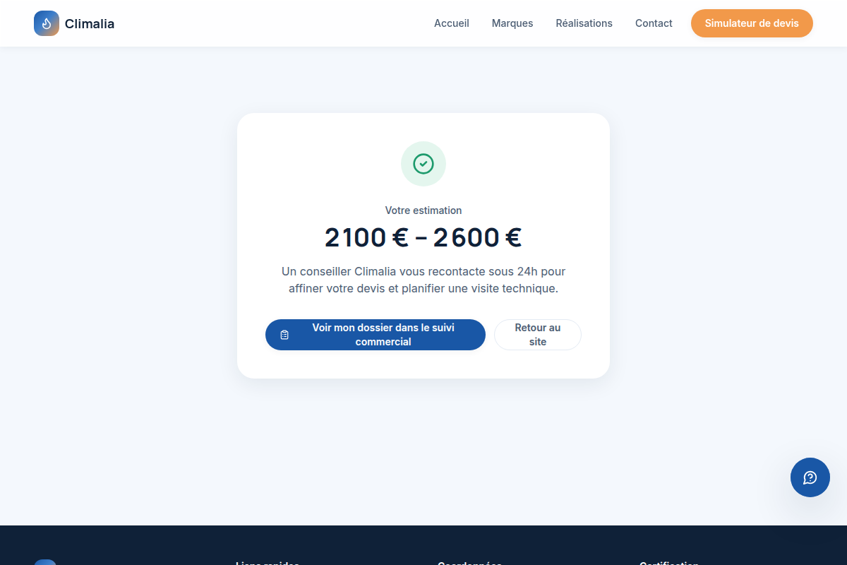 Estimation chiffrée obtenue en 2 minutes