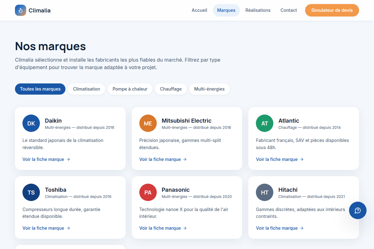 Catalogue complet des marques installées