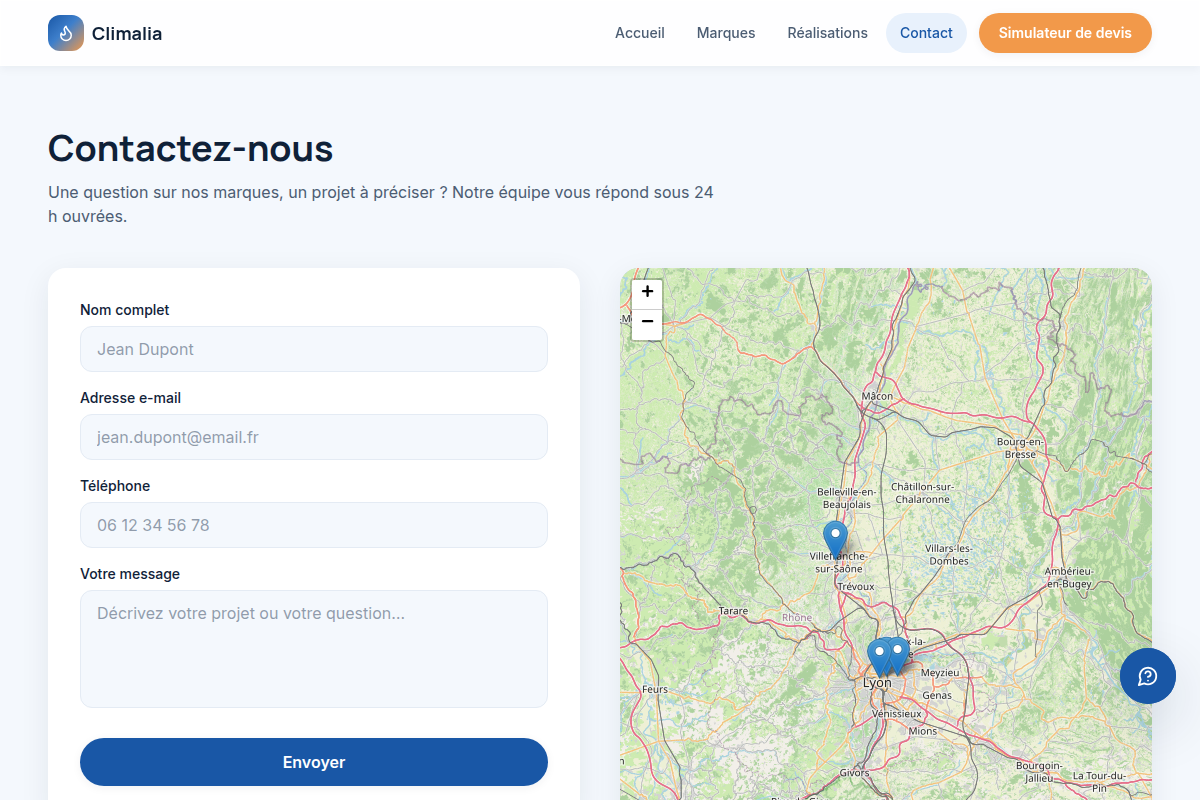 Formulaire de contact avec carte d'intervention