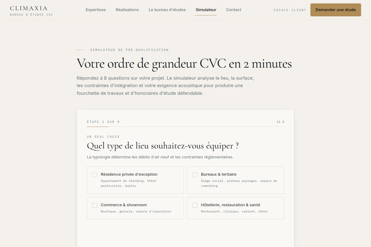Simulateur de pré-qualification, première question