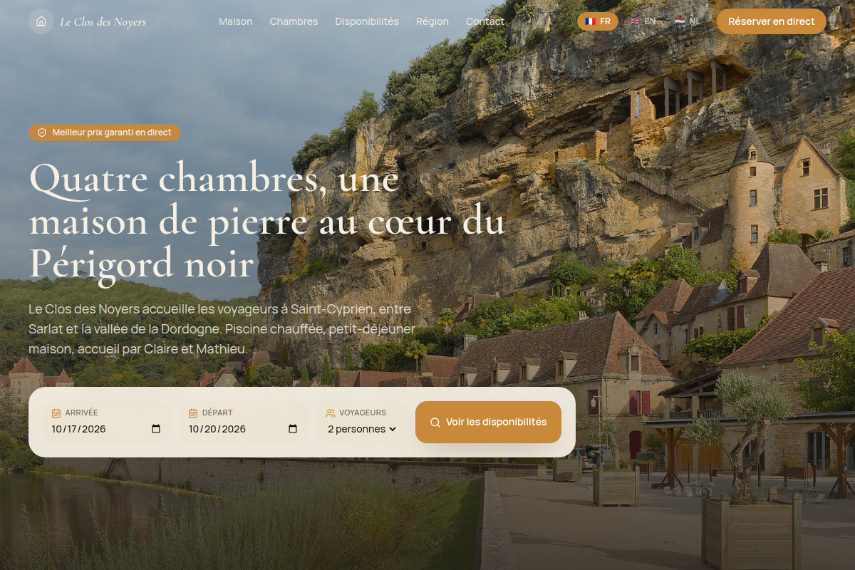 Accueil : hero et recherche de disponibilités