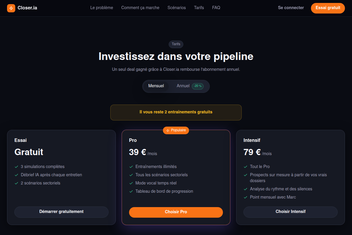 Formules Essai, Pro et Intensif