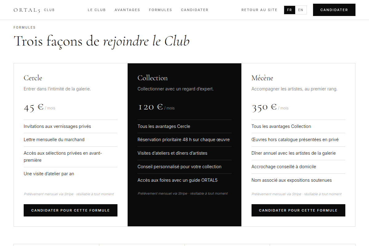 Trois formules : Cercle, Collection, Mécène