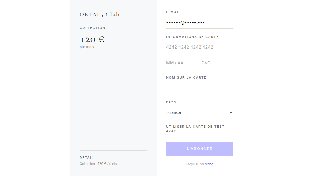 Imitation fidèle du Stripe Checkout