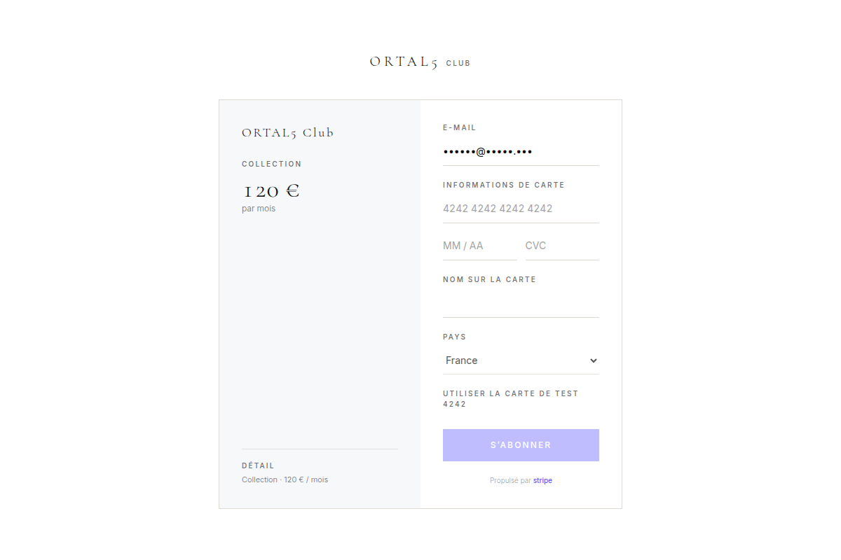 Paiement mensuel sécurisé façon Stripe
